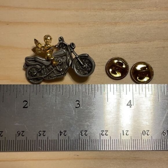 Motorcycle Angel Lapel Pin W/ Dual Clasps - Picture 3 of 4